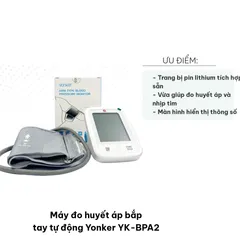 Máy Đo Huyết Áp Bắp Tay Tự Động Yonker YK-BPA2 - Chứng Nhận CE, FDA, Màn Hình Lớn, Pin Lithium, Dành Cho Người Lớn Tuổi, Tiện Dụng Khi Du Lịch