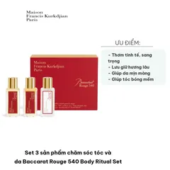 Bộ 3 sản phẩm chăm sóc tóc và da Baccarat Rouge 540 - Nước hoa xịt, dầu dưỡng thể và dầu dưỡng toàn thân từ Maison Francis Kurkdjian Paris