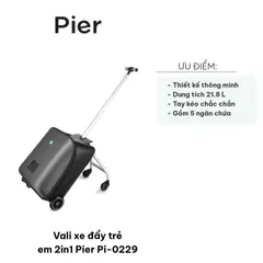 Vali Kéo Trẻ Em 2in1 Pier Pi-0229 - Thiết Kế Thông Minh, Xe Đẩy Mini Tiện Lợi, Dung Tích Lớn, Chất Liệu Cao Cấp