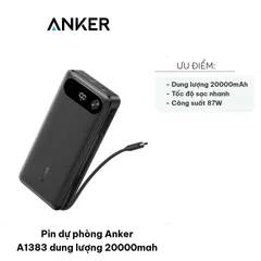 Pin Dự Phòng Anker A1383 20000mAh - Sạc Nhanh, Thiết Kế Gọn Nhẹ Cho Điện Thoại, Laptop, Máy Tính Bảng Chính Hãng