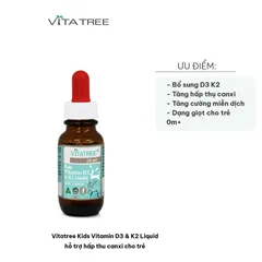 Vitatree Kids Vitamin D3 & K2 Liquid - Hỗ Trợ Hấp Thụ Canxi Cho Trẻ - Bổ Sung Vitamin D3 K2 Giúp Phát Triển Chiều Cao 20ml