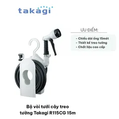 Bộ Vòi Tưới Cây Treo Tường Takagi R115CG 15m - Dây Dài Chất Lượng, Nhiều Chế Độ Phun, Tiện Lợi Rửa Xe, Tưới Vườn