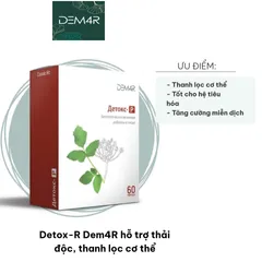 Viên uống hỗ trợ thải độc Detox-R Dem4R - Thanh lọc cơ thể, tăng cường miễn dịch, hộp 60 viên bổ sung vitamin và khoáng chất.