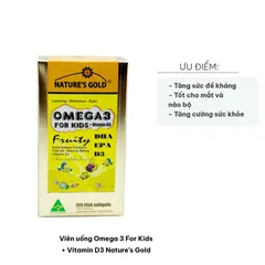 Viên uống Omega 3 cho trẻ em + Vitamin D3 Nature’s Gold - Hỗ trợ phát triển trí não, tăng chiều cao từ 1 tuổi.