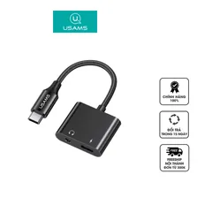 Đầu Chuyển Âm Thanh AU15 Type-C to 3.5DC USAMS US-SJ598 - Thiết Kế 2 Cổng, Hỗ Trợ Sạc Nhanh 60W, Chất Âm Tối Ưu