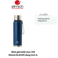 Bình Giữ Nhiệt Inox 316 Elmich EL8335 1L - Chống Gỉ Sét, Giữ Nóng Đến 12h, Giữ Lạnh Đến 48h, Dễ Dàng Mang Theo