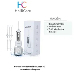 Máy tăm nước cầm tay HailiCare L-10 300ml - Đi kèm 5 đầu vệ sinh đa năng, chăm sóc răng miệng hiệu quả, dễ mang theo khi du lịch