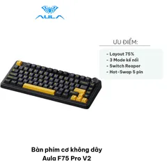 Bàn Phím Cơ Không Dây Aula F75 Pro V2 - 80 Phím, LED RGB, Kết Nối Bluetooth, USB Type-C, Pin 4000mAh, Dễ Dàng Sử Dụng