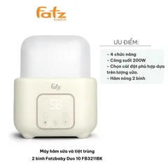 Máy Hâm Sữa và Tiệt Trùng 2 Bình FATZBABY Duo 10 FB3211BK - Nhiệt Độ Chính Xác 37-85°C, 4 Chức Năng Tiện Lợi cho Mẹ và Bé