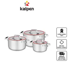 Bộ 3 Nồi Inox 3 Lớp Kalpen Emer EM1 - Dụng Cụ Nấu Ăn Đa Năng Cho Gia Đình, Kích Thước 16cm, 20cm, 24cm