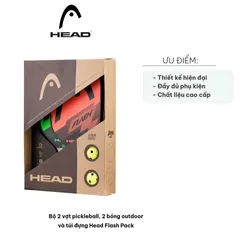 Bộ 2 Vợt Pickleball Chơi Ngoài Trời và 2 Bóng - Túi Đựng Head Flash Pack Thiết Kế Hiện Đại, Chất Liệu Cao Cấp