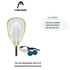 Bộ vợt Racquetball Head Mx Hurricane Pack - Bao gồm kính bảo hộ và 2 bóng, lý tưởng cho người mới bắt đầu chơi thể thao.