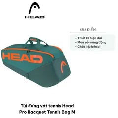 Túi Đựng Vợt Tennis Head Pro Racquet M - Thiết Kế Hiện Đại, Năng Động, Chứa Tối Đa 6 Vợt, Nhiều Ngăn Sắp Xếp Thông Minh