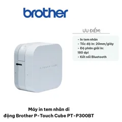 Máy In Tem Nhãn Di Động Brother P-Touch Cube PT-P300BT - Thiết Kế Nhỏ Gọn, Kết Nối Bluetooth, Tương Thích Apple & Android