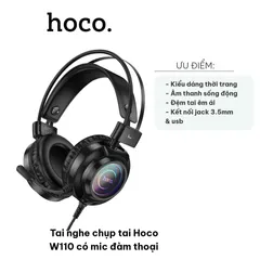 Tai Nghe Chụp Tai Hoco W110 Có Mic Đàm Thoại - Âm Thanh Rõ Ràng, Bass Mạnh, Thiết Kế Năng Động, Phù Hợp Nghe Nhạc, Chơi Game