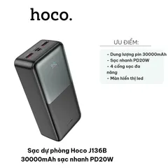 Sạc Dự Phòng Hoco J136B 30000mAh - Sạc Nhanh PD20W, 4 Cổng USB & Type-C, Duy Trì Năng Lượng Cho Điện Thoại & Máy Tính Bảng