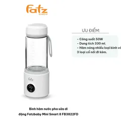 Bình Hâm Nước Pha Sữa Di Động Fatzbaby Mini Smart 8 FB3822FD - Thủy Tinh 330ml, Pin Sạc 4500mAh, Hiển Thị Nhiệt Độ Thời Gian Thực