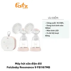 Máy Hút Sữa Điện Đôi Fatzbaby Resonance 9 FB1167MB - Hiệu Suất Cao, 5 Chế Độ Hút, Thiết Kế Thông Minh, Giảm Thời Gian Hút Sữa