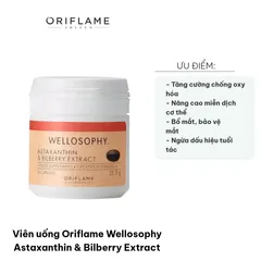 Viên uống Oriflame Wellosophy Astaxanthin & Bilberry Extract - Tăng cường sức khỏe mắt và chống oxy hóa, làm đẹp da - 30 viên