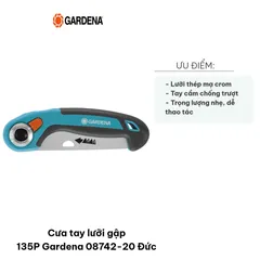 Cưa tay lưỡi gập Gardena 135P 08742-20 - Lưỡi cưa 135mm thép không gỉ, tay cầm nhựa HDPE, tiện lợi cho vườn cây và cắm trại