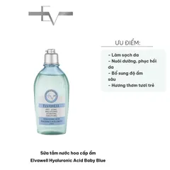 Sữa Tắm Nước Hoa Cấp Ẩm Elvawell Hyaluronic Acid Baby Blue 250ml - Dưỡng Da Ẩm Mịn, Hương Ngọt Ngào, Phù Hợp Mọi Loại Da