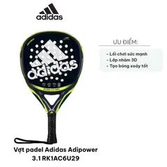 Vợt Padel Adidas Adipower 3.1 RK1AC6U29 - Vợt Chuyên Gia Sức Mạnh Với Công Nghệ Dual eXoskeleton, Cao Su Eva Cao Cấp