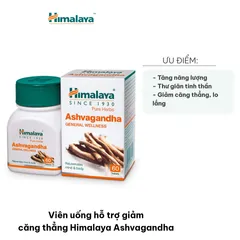 Viên uống giảm căng thẳng Himalaya Ashvagandha - Hỗ trợ thư giãn, nâng cao sức khoẻ tinh thần, giảm lo âu, 60 viên/hộp