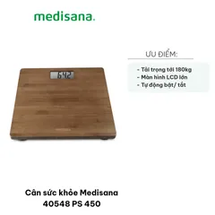 Cân Sức Khỏe Medisana 40548 PS 450 - Bề Mặt Tre Tự Nhiên, Tải Trọng 180kg, Đo BMI, Màn Hình LCD Rõ Ràng - Thiết Bị Chăm Sóc Sức Khỏe Hàng Ngày