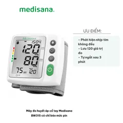 Máy Đo Huyết Áp Cổ Tay Medisana BW315 - Màn Hình Lớn, Chỉ Báo Mức Pin, Phát Hiện Nhịp Tim Không Đều, Dễ Sử Dụng Cho Người Lớn Tuổi