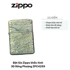 Bật Lửa Zippo Khắc 3D Rồng Phượng ZPC4259 - Thiết Kế Độc Đáo, Chất Liệu Đồng Cao Cấp, Quà Tặng Ý Nghĩa Cho Fanteger