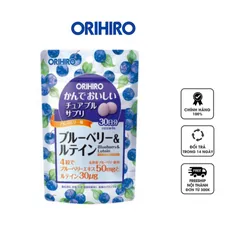 Viên bổ sung Blueberry và Lutein Orihiro Nhật Bản - Hỗ trợ sức khỏe mắt, cải thiện thị lực, viên nhai vị việt quất ngon miệng