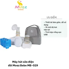 Máy Hút Sữa Điện Đôi Moaz Bebe MB-029 - 10 Chế Độ Hút, Thiết Kế Thông Minh, Tiện Lợi Cho Mẹ và Bé