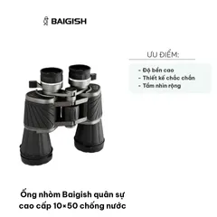 Ống nhòm Baigish quân sự cao cấp 10x50 chống nước - Thiết kế chắc chắn, tầm nhìn rộng cho hoạt động ngoài trời và quan sát thiên nhiên.