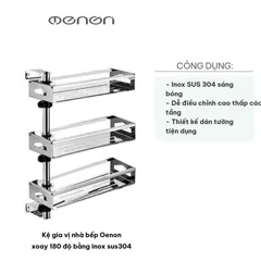 Kệ Gia Vị Xoay 180 Độ Oenon - Inox SUS304 Chất Lượng Cao, Có Thể Điều Chỉnh Chiều Cao, Tiện Lợi Cho Căn Bếp Gọn Gàng