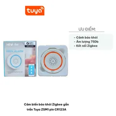 Cảm biến báo khói Zigbee Tuya ZSM1 gắn trần - Thiết bị an ninh thông minh, cảnh báo hỏa hoạn, pin CR123A, kết nối WiFi