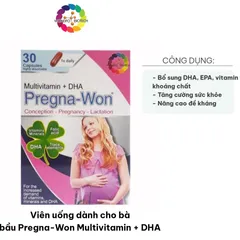 Viên uống Pregna-Won Multivitamin + DHA cho bà bầu - hỗ trợ sức khỏe mẹ và bé, giảm rạn da, 30 viên chính hãng