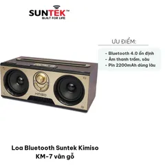 Loa Bluetooth Suntek Kimiso KM-7 vân gỗ - Âm thanh bass sâu, thiết kế cổ điển sang trọng, kết nối Bluetooth 4.0 và hỗ trợ jack 3.5mm