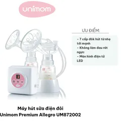 Máy Hút Sữa Điện Đôi Unimom Premium Allegro UM872002 - Tiết Kiệm Thời Gian, 7 Mức Độ Hút, Thiết Kế Sang Trọng, Không Đau Rát