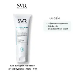 Kem Dưỡng Ẩm SVR Hydraliane Riche - Chuyên Dùng Cho Da Khô, Cung Cấp Độ Ẩm Lâu Dài 24 Giờ, Không Gây Mụn, 50ml