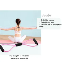 Dây kháng lực số 8 Justfit cho tập gym, yoga tại nhà - Dụng cụ thể thao dễ sử dụng, tay cầm êm ái, hỗ trợ giảm mỡ bụng hiệu quả