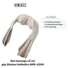 Đai Massage Cổ Vai Gáy Shiatsu HoMedics NMS-620H - Thiết Bị Massage 3D Có Nhiệt Hồng Ngoại, Hỗ Trợ Giảm Đau Mỏi