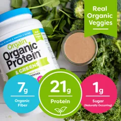 Bột Protein Hữu Cơ Orgain Organic Protein Greens - 21g Protein Mỗi Phần, Thực Vật Không Biến Đổi Gen, Hương Vani, 882g