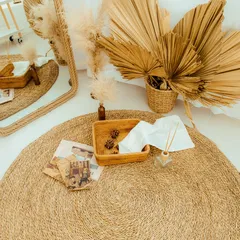 Thảm Cói Tròn Trang Trí Nhà Cửa Hương Hoa Cỏ - Chất Liệu Tự Nhiên, Thiết Kế Độc Đáo, Không Gian Sạch Sẽ, Gọn Gàng