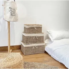Giỏ Cói Đựng Đồ Hình Chữ Nhật Có Nắp - Sản Phẩm Thủ Công Tinh Tế, Đẹp Mộc Mạc Cho Nội Thất Phòng Khách, Phòng Ngủ
