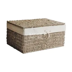 Giỏ Cói Đựng Đồ Hình Chữ Nhật Có Nắp - Sản Phẩm Thủ Công Tinh Tế, Đẹp Mộc Mạc Cho Nội Thất Phòng Khách, Phòng Ngủ