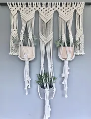 Bộ 3 Giỏ Treo Cây Đan Macrame Thủ Công - Trang Trí Nhà Cửa Vintage Độc Đáo, Vẻ Đẹp Tinh Tế Cho Không Gian Sống