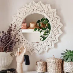Gương treo trang trí viền đan macrame thủ công - Phong cách cổ điển sang trọng cho không gian nhà cửa độc đáo