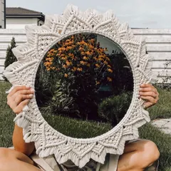 Gương treo trang trí viền đan macrame thủ công - Phong cách cổ điển sang trọng cho không gian nhà cửa độc đáo