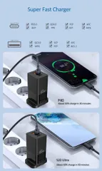 Bộ Sạc PD 65W 3 Cổng - Sạc Nhanh Cho iPhone, iPad, Macbook, Samsung, Laptop - Thiết Kế Gọn Nhẹ, Tương Thích Nhiều Thiết Bị