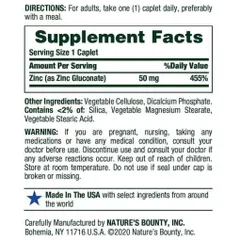 Viên kẽm Nature's Bounty Zinc 50mg 100 viên - Bổ sung khoáng chất hỗ trợ miễn dịch và sức khỏe cho nam giới, chất lượng Mỹ